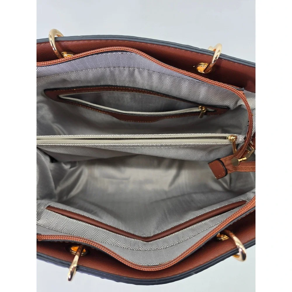 Brown‎ Croc Ostrich Embossed Satchel Handbag Crossbody Gold Chain Link Strap